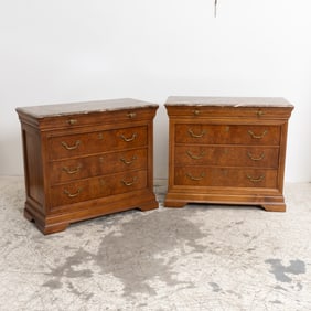 Pair of Louis Style Marble Top Four Drawer Chests