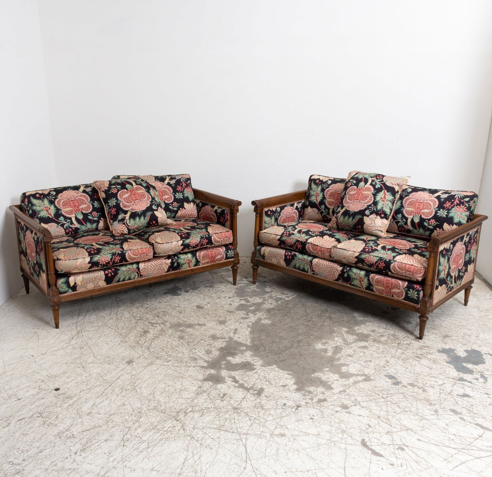 Pair of Louis XVI Style Settees Living Room: (26 3/4" h x 58 5/8" w x 32 1/4" d Seat to floor 13" h)