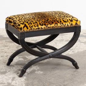 Leopard Upholstery Curule Bench
