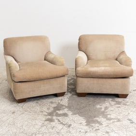 Pair of Tan Upholstered Club Chairs