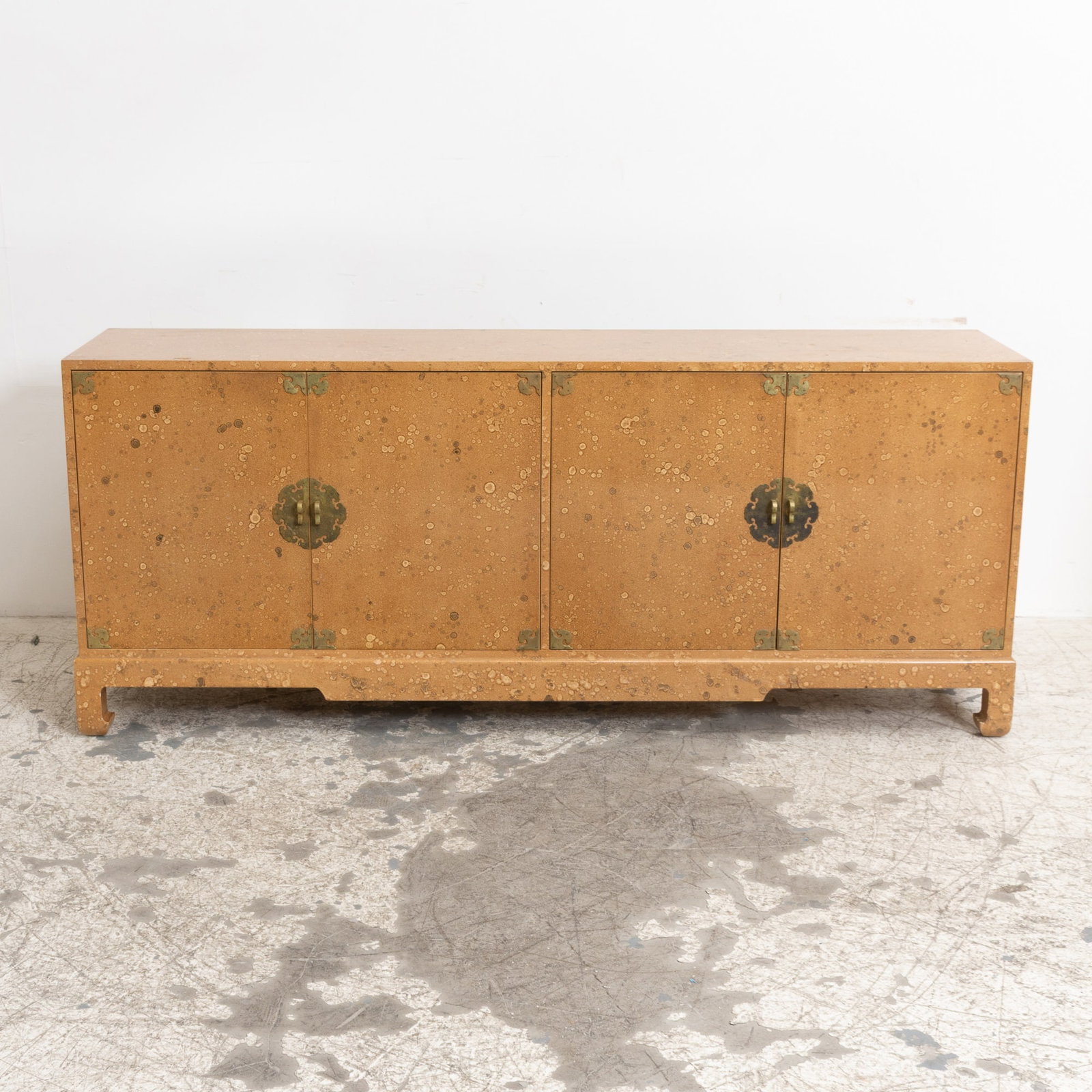 Faux Burlwood Lacquer Sideboard Entry: (32" h x 78" w x 18" d)