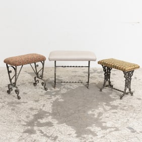Group of Three Upholstered Metal Based Stools
