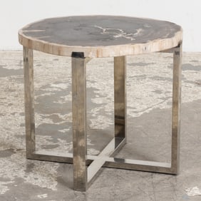 Petrified Wood Top Chrome Side Table