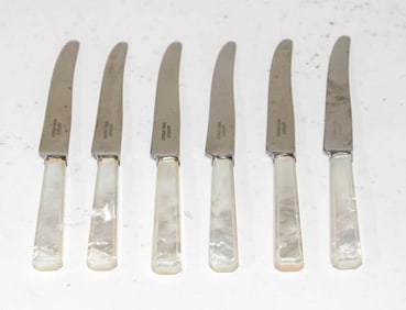 Set of Six Asprey Mother of Pearl Handled Fruit Knives