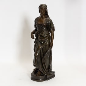 Bronze Figure of a Woman Holding an Umbrella