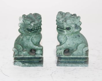 Pair of Green Stone Fu Dogs