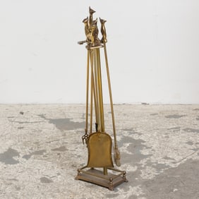Group of Brass Fox-Handled Fireplace Tools