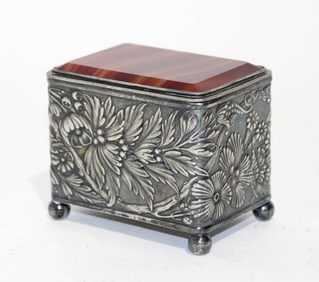 Silver Plate Box with Inset Agate Lid
