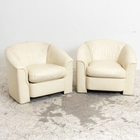 Pair of Modern White Leather Tub Chairs