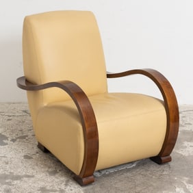 Art Deco Style Leather Upholstered Club Chair