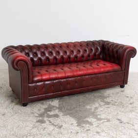 Red Leather Chesterfield Sofa
