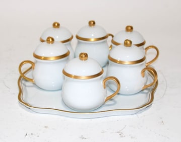 Set of Six Andrea Porcelain Lidded Creme de Pot
