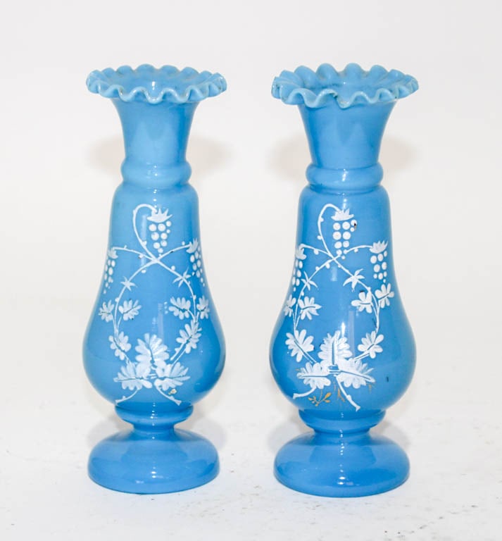 Pair of Blue Opaline Glass Bulb Vases (1 of 5)