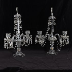 Pair of Drop Crystal Two-Light Girandoles