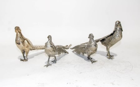 Group of Four Silver Plated Figures of Pheasants