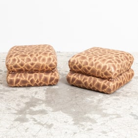 Pair of Upholstered Giraffe Pattern Upholstered Ottomans