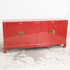 Chinese Style Red Lacquer Four-Door Cabinet