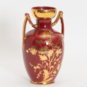 Gilt Decorated Red Porcelain Urn
