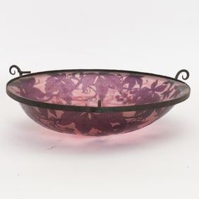 Gauthier Art Nouveau Acid-Etched Cameo Glass Plafonnier