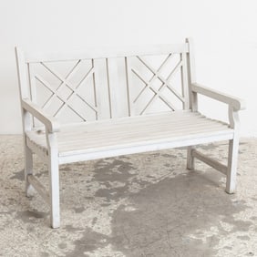 White Painted Wood Garden Settee