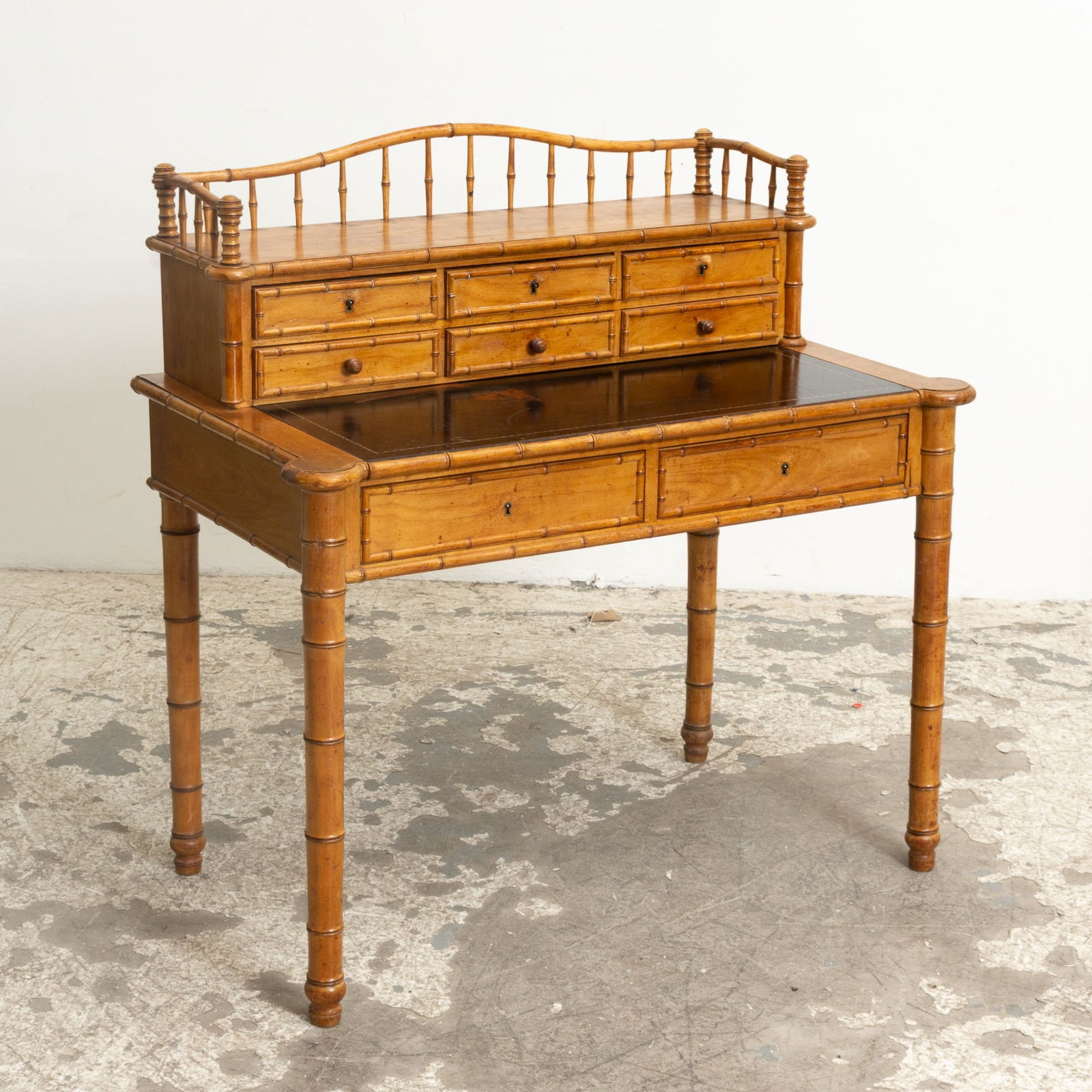 Faux Bamboo Leather Top Desk (1 of 6)