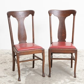 Pair of Oak and Leather Upholstered Side Chairs
