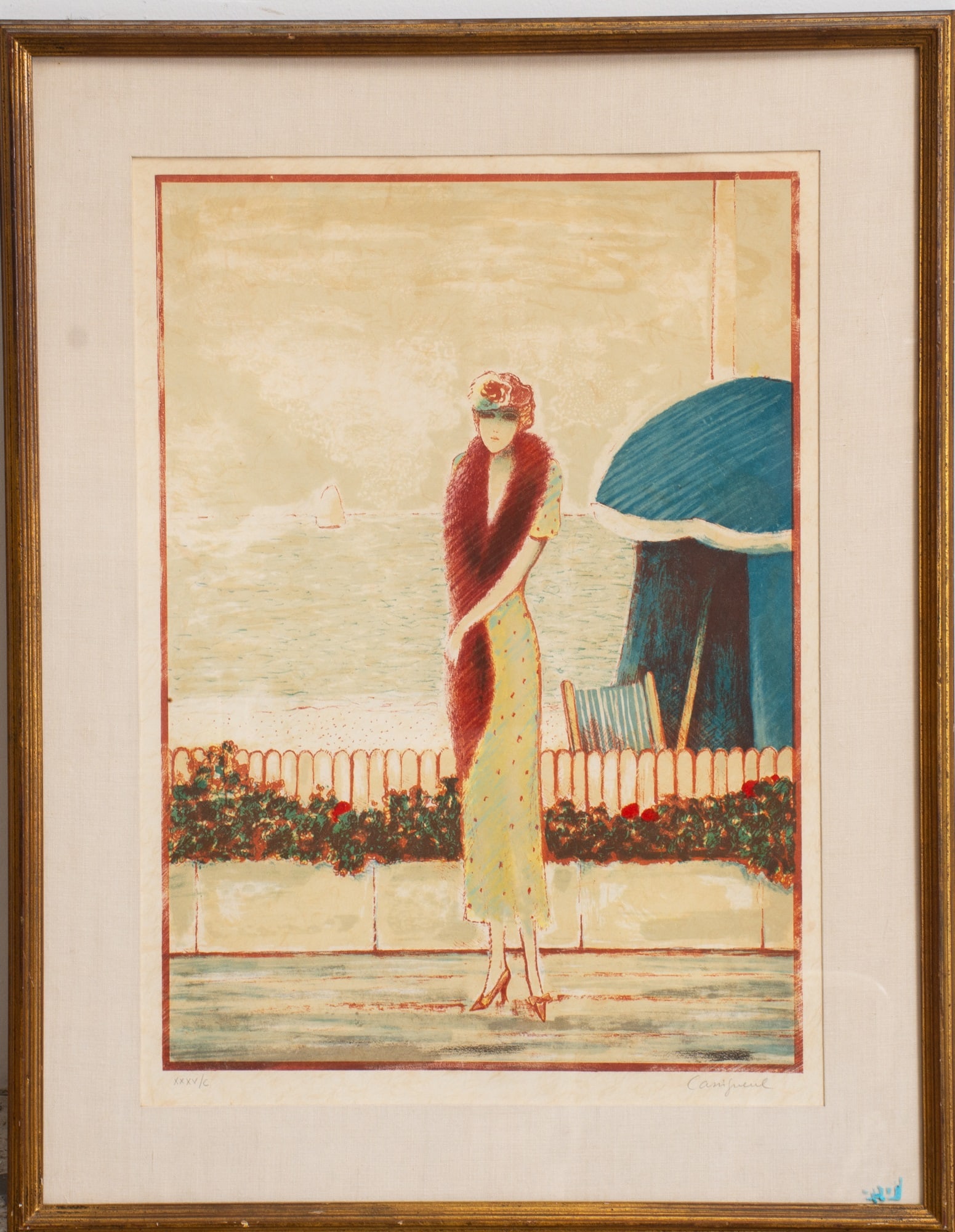 Jean-Pierre Cassigneul: Les Tentes Lithograph Signed (lr) Numbered XXXV/C (Sight 26 1/2" h x 19 1/4" w Overall 34 1/2" x 27") Backing of frame damaged