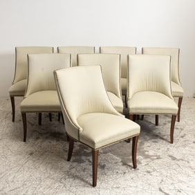 Set of Eight Upholstered Stained Wood Dining Chairs
