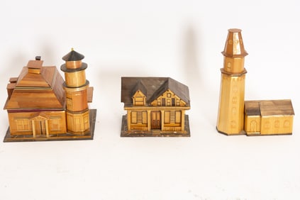 Group of Three Straw Building-Form Boxes