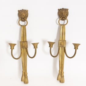 Pair of Brass Two-Light Sconces