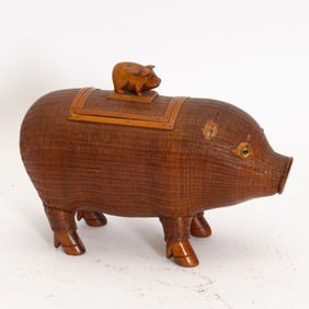Rattan Covered Pig Form Box
