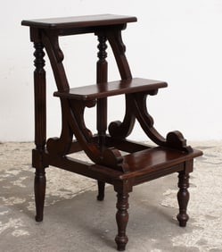 Carved Mahogany Library Steps