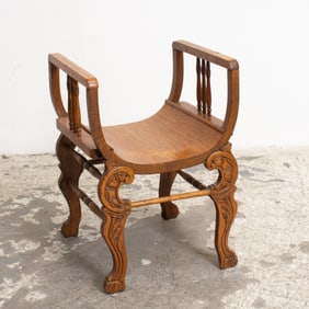 Carved Oak Curule Stool