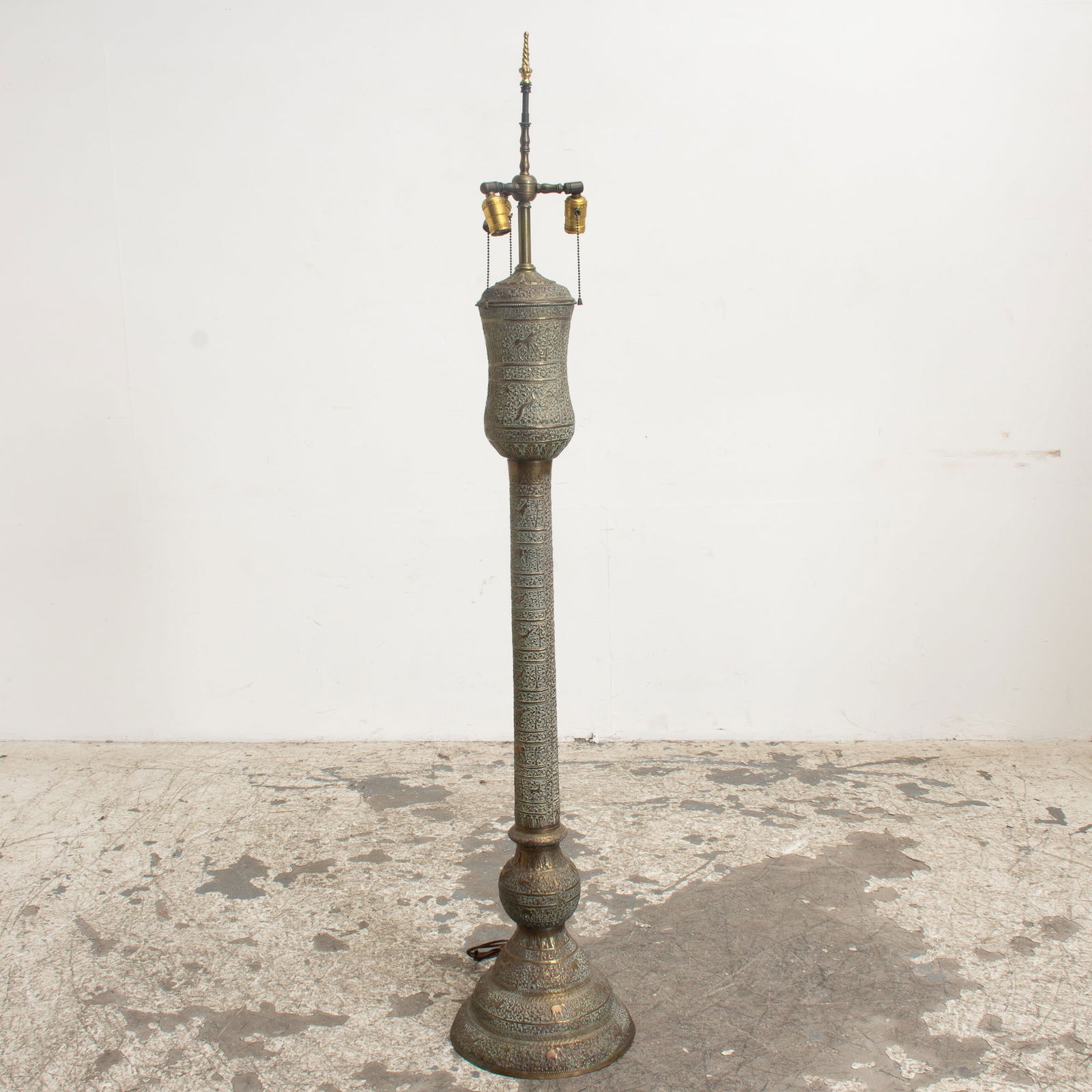 Indian Repousse Brass Floor Lamp (1 of 6)