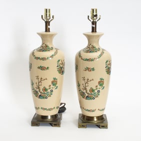 Pair of Floral-Decorated Ceramic Vases