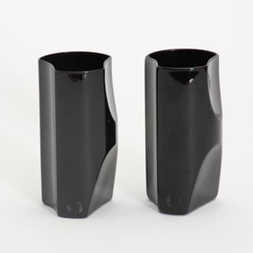Pair of Tiffany & Co Black Glass Vases