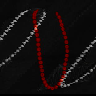 Cinnabar Beaded Necklace: With silver clasp (15" L) Good