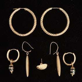 Assorted Group of Gold Earrings