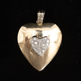 14KT Two-Color Gold and Diamond Heart Pendant