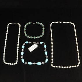 Group of Four Hardstone Bead Necklaces