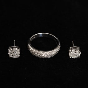 Pair of 14KT White Gold and Diamond Earrings;