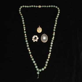 Group of Gold, Silver-Gilt, Imitation Pearl and Jade Bead Jewelry
