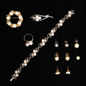 Group of Gold, Silver, Freshwater, and Cultured Pearl Jewelry
