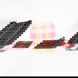 Woven Plaid Pattern Handbag;: Together with plaid Coach wristlet, and plaid notebook (7" h x 7" w x 3 1/2" d) Good