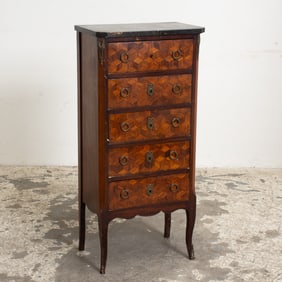 French Marquetry Marble Top Semainier