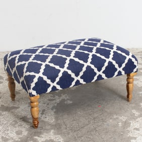 Blue and White Upholstered Ottoman