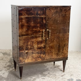 Aldo Tura Parchment and Brass Bar and Refrigerator