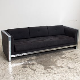 Milo Baughman Ultrasuede and Chrome Sofa