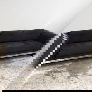 Milo Baughman Ultrasuede and Chrome Sofa: . (24 1/4" h x 84" w x 34" d&#160; Seat to floor 11" h) Scratches