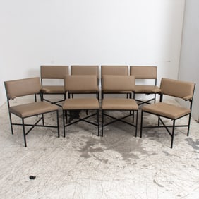 Set of Eight Avard Leather Upholstered Powdered Steel Dining Chairs
